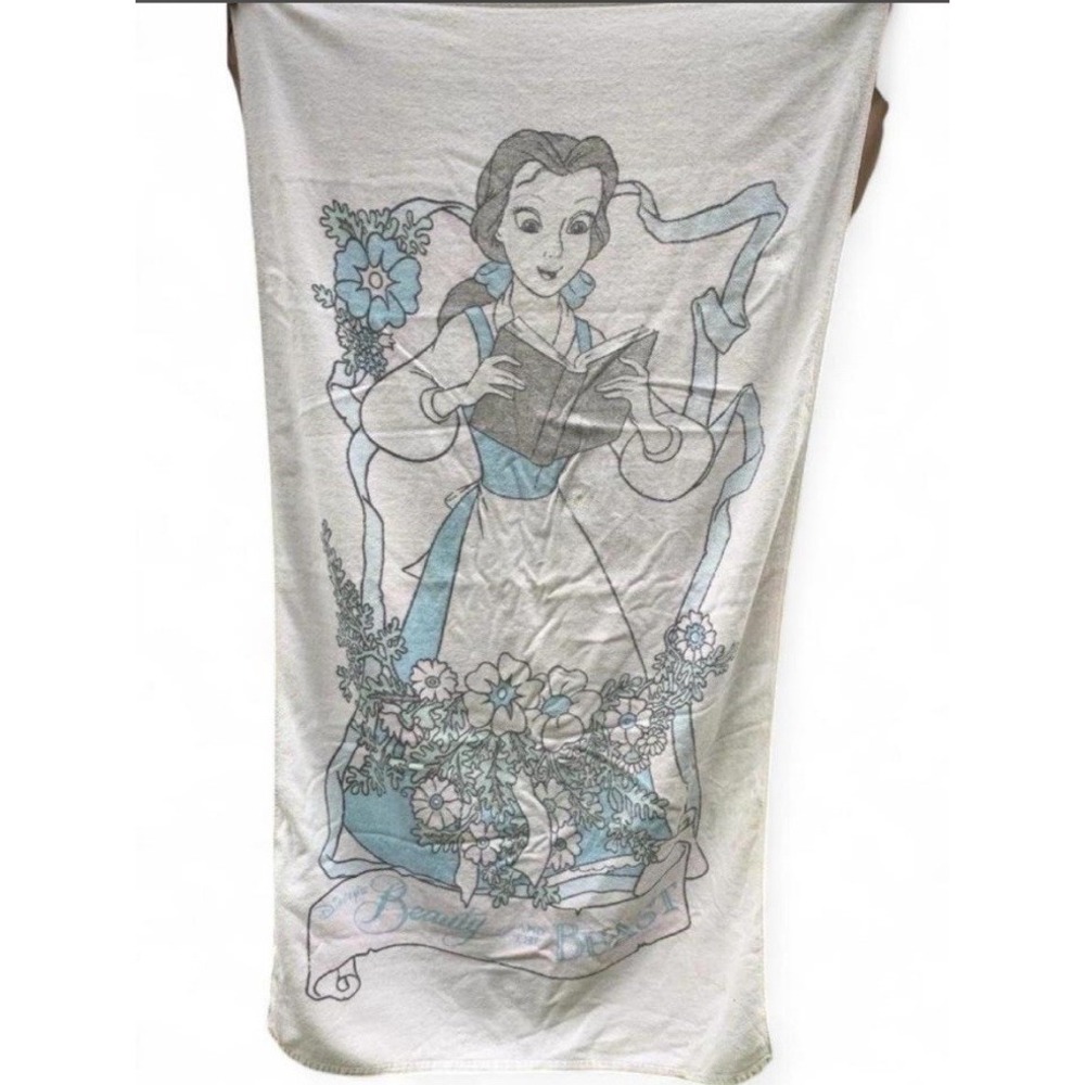Vintage 90s Disney Belle Beauty & the Beast Beach Bath Towel Princess Floral USA